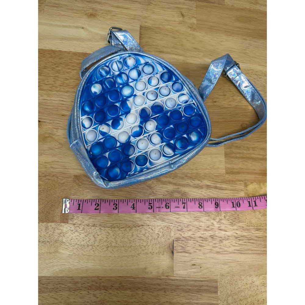Kids Pop It Fidget Mini Backpack Blue White Marble Holographic Sensory Bag